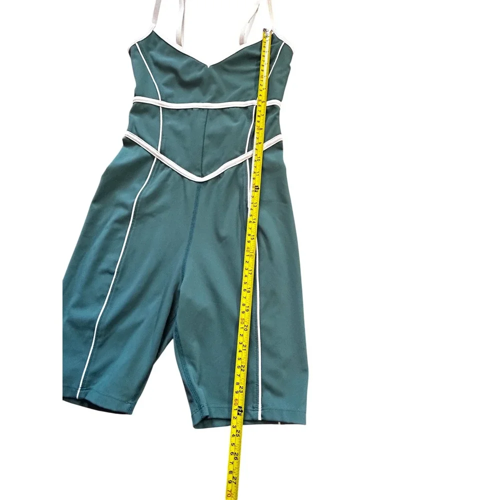 YLLW Teal Blue Active Romper Womens Size S Biker Bodysuit Piping - Picture 10 of 16